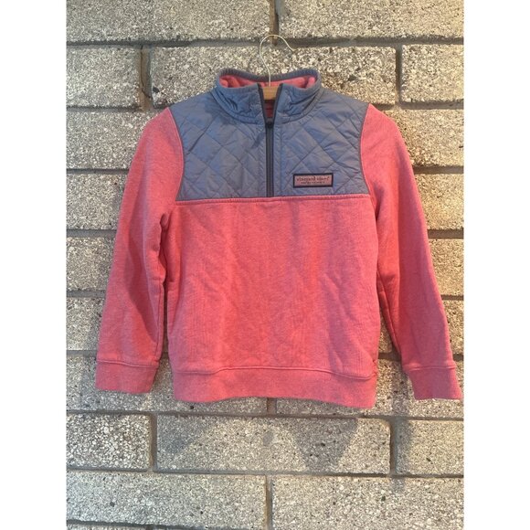 Vineyard Vines Kids Quilted 1/4-Zip Pullover Sweatshirt Size 7 Heathered Pink & - Picture 1 of 7